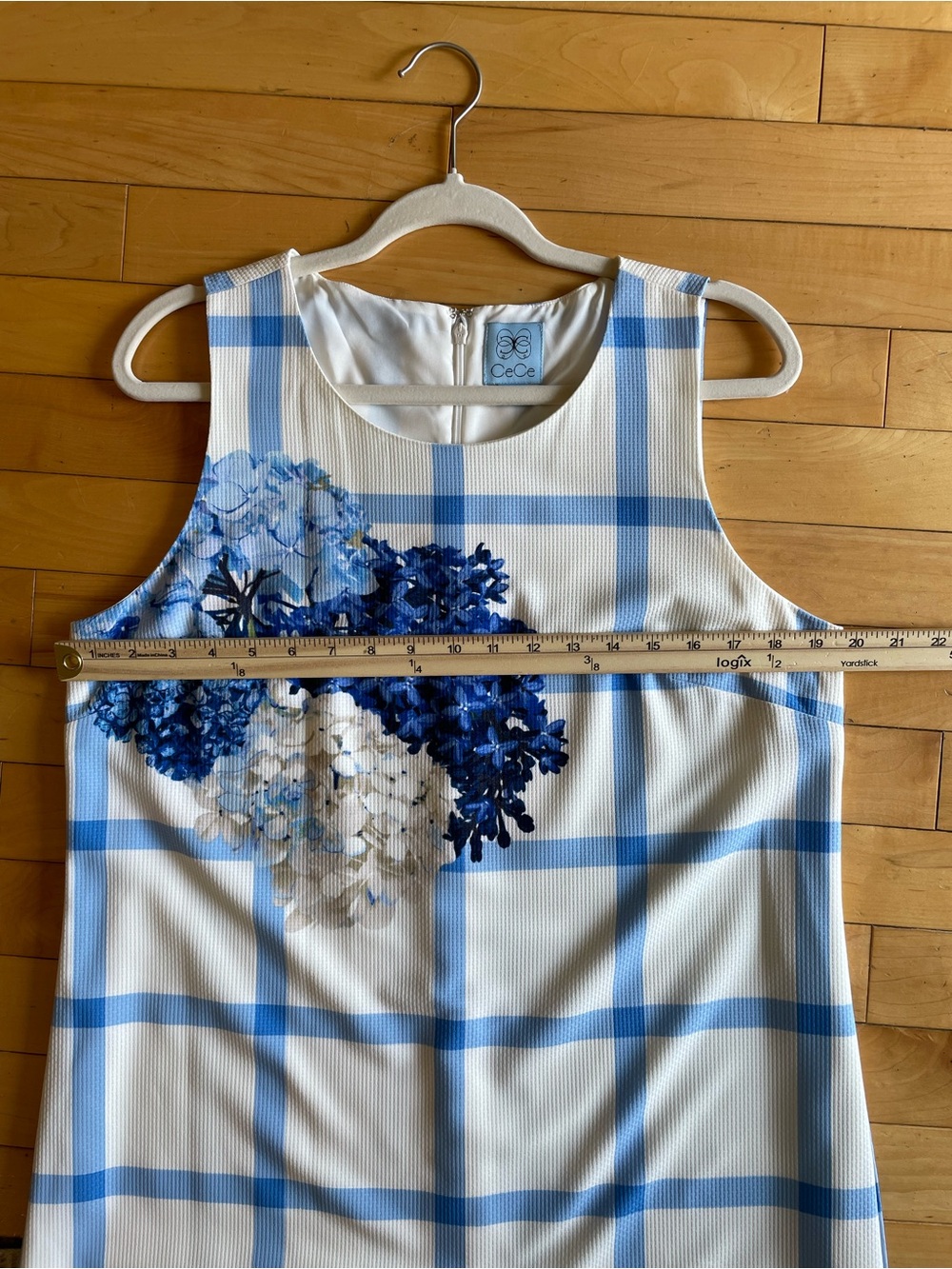 CeCe Hydrangea Print Summer Shift Dress, Sleeveless, Blue & White SIZE 12 - Picture 9 of 13